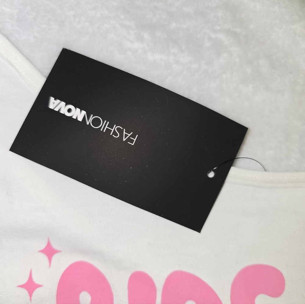 Woman’s White and Pink Graphic Tee - Picture 4 of 5